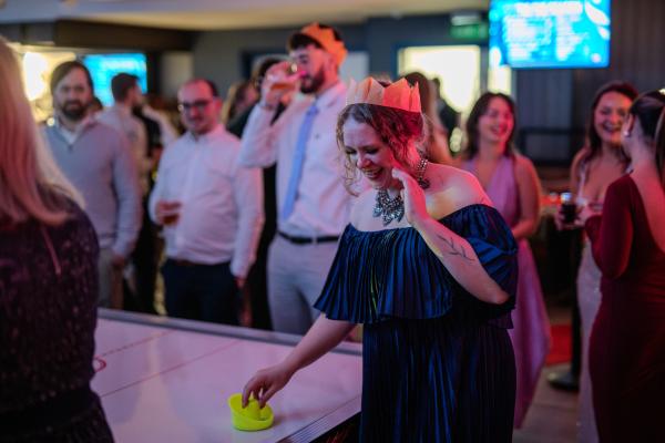 Christmas party go-ers at the Amex
